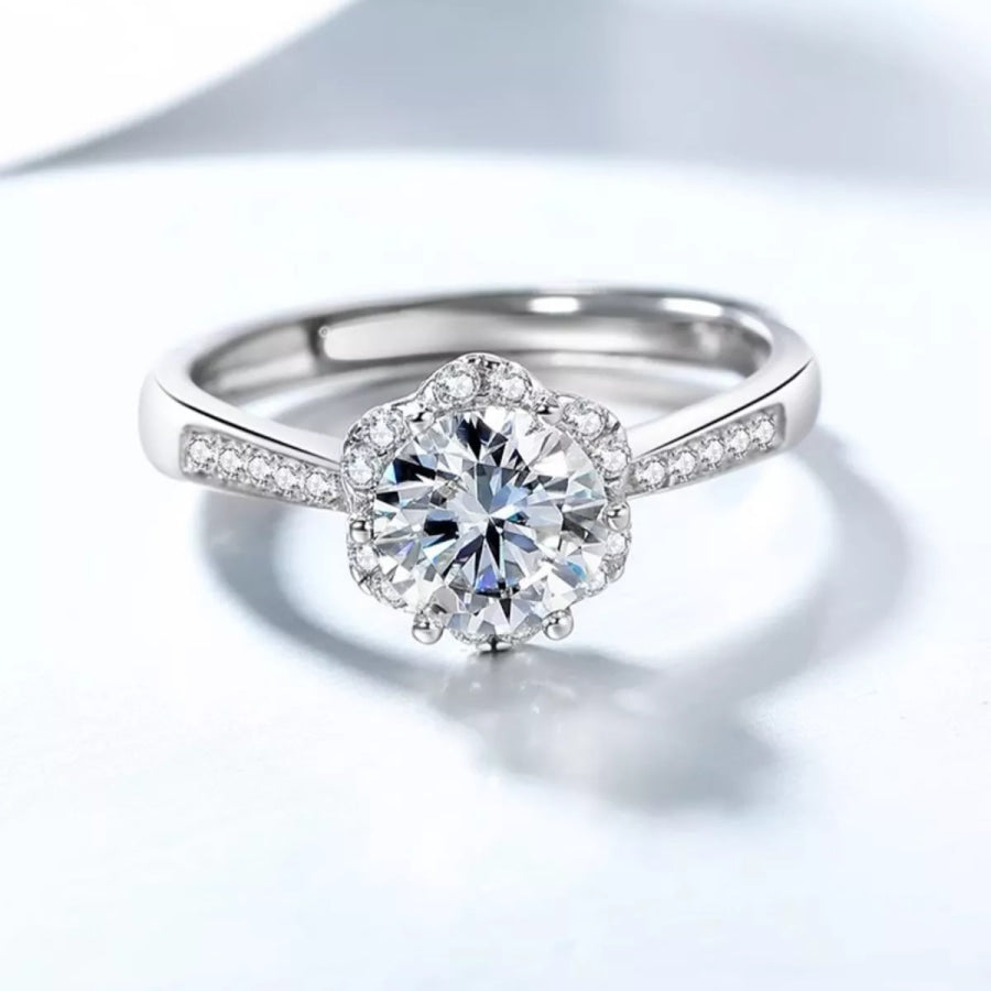 1 Carat Moissanite 925 Sterling Silver Ring Silver / One Size Apparel and Accessories