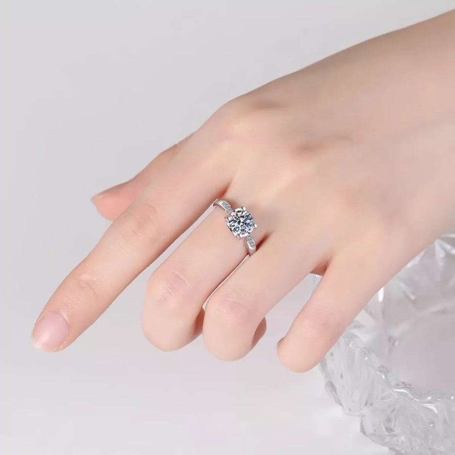 1 Carat Moissanite 925 Sterling Silver Ring Silver / One Size Apparel and Accessories