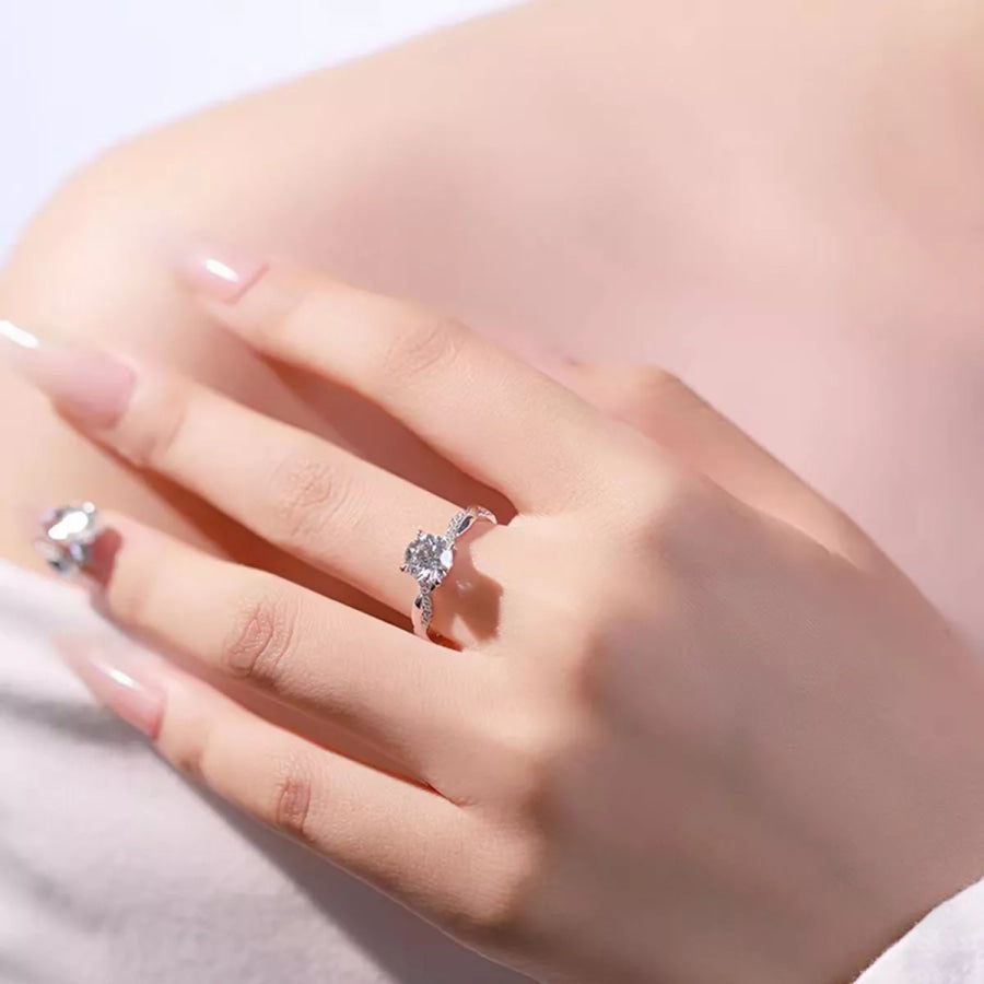 1 Carat Moissanite 925 Sterling Silver Ring Silver / One Size Apparel and Accessories