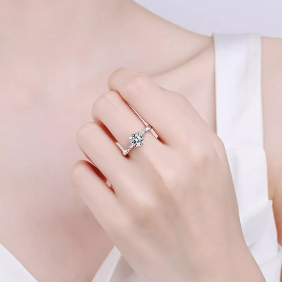 1 Carat Moissanite 925 Sterling Silver Ring Silver / One Size Apparel and Accessories