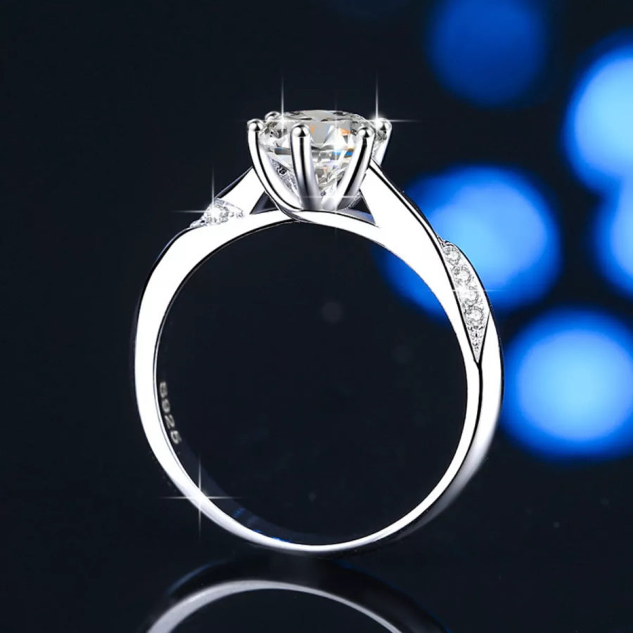1 Carat Moissanite 925 Sterling Silver Ring Silver / One Size Apparel and Accessories