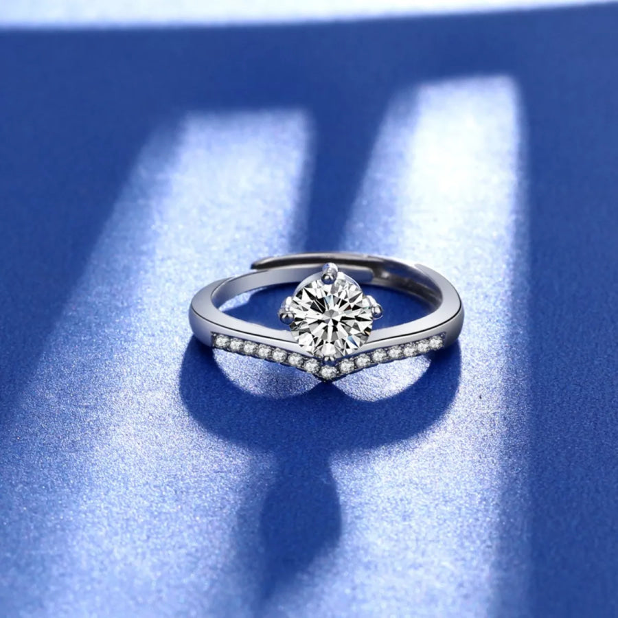 1 Carat Moissanite 925 Sterling Silver Ring Silver / One Size Apparel and Accessories