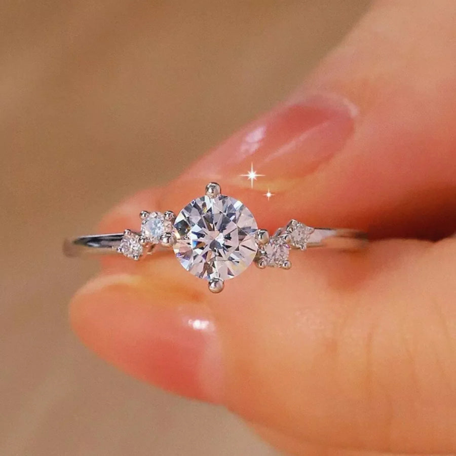 1 Carat Moissanite 925 Sterling Silver Ring Silver / One Size Apparel and Accessories
