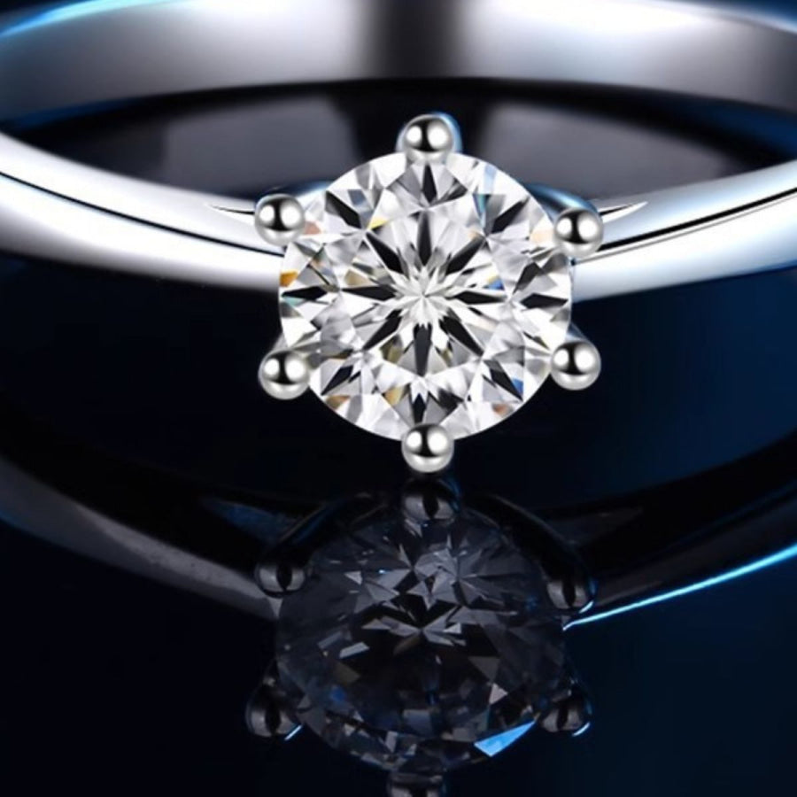 1 Carat Moissanite 925 Sterling Silver Ring Silver / One Size Apparel and Accessories
