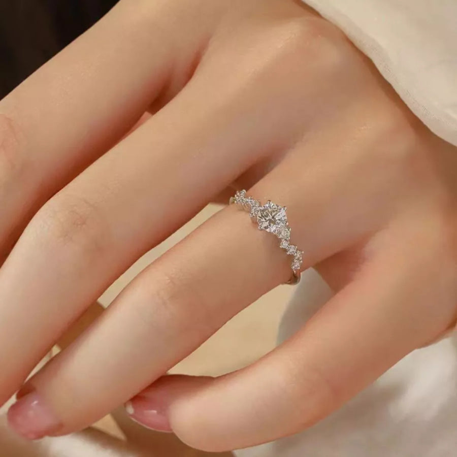 1 Carat Moissanite 925 Sterling Silver Ring Silver / One Size Apparel and Accessories