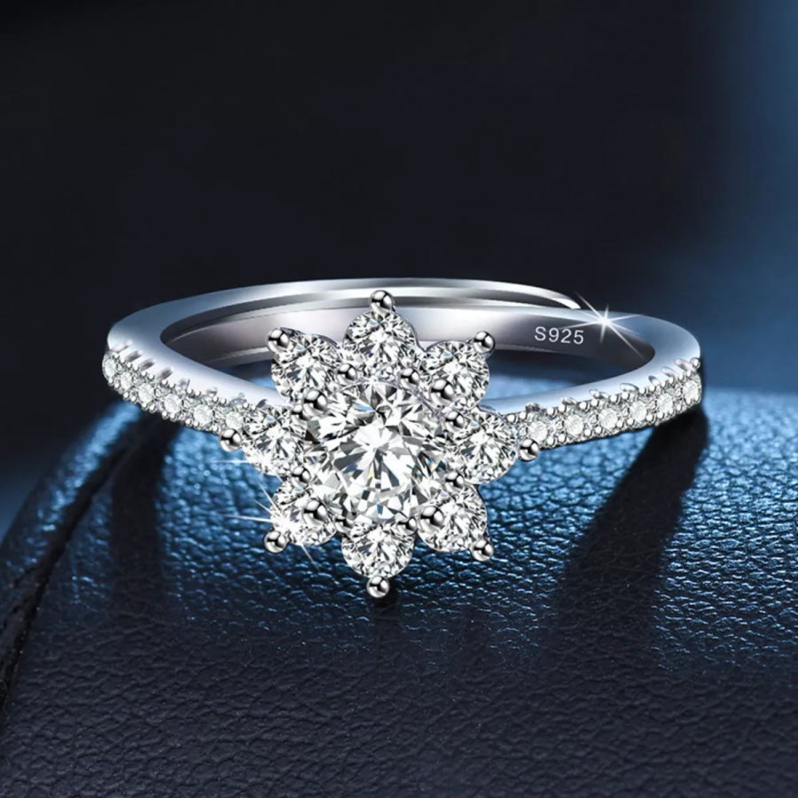 1 Carat Moissanite 925 Sterling Silver Ring Silver / One Size Apparel and Accessories