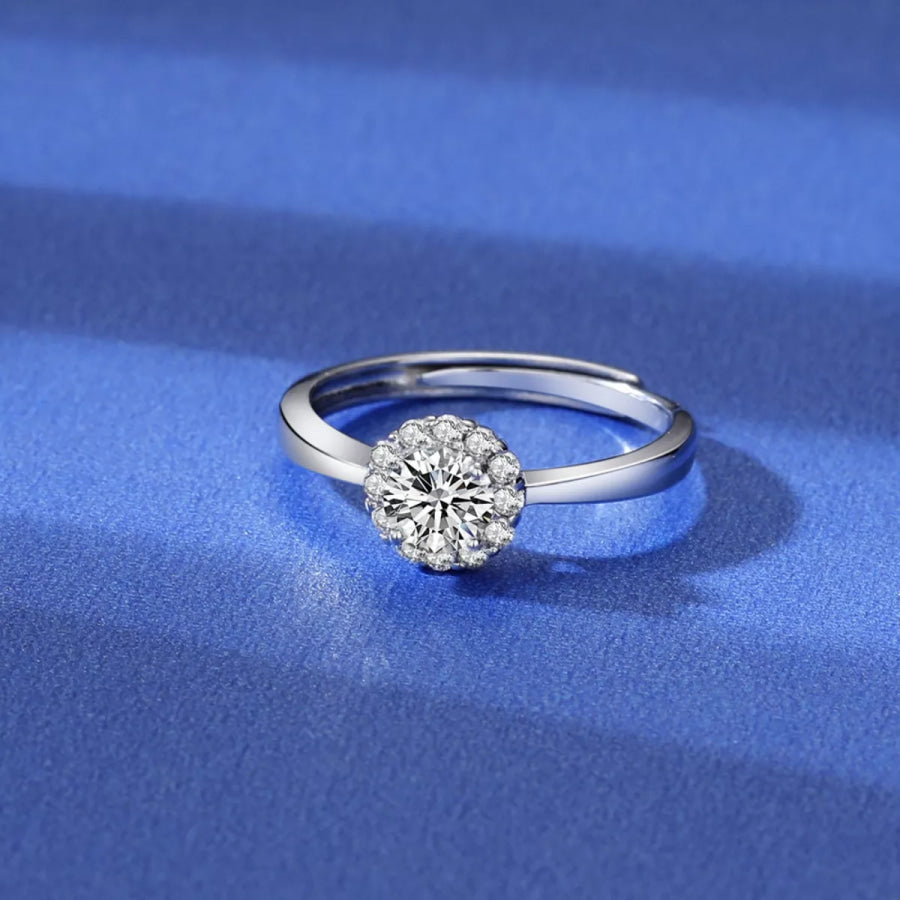 1 Carat Moissanite 925 Sterling Silver Ring Silver / One Size Apparel and Accessories