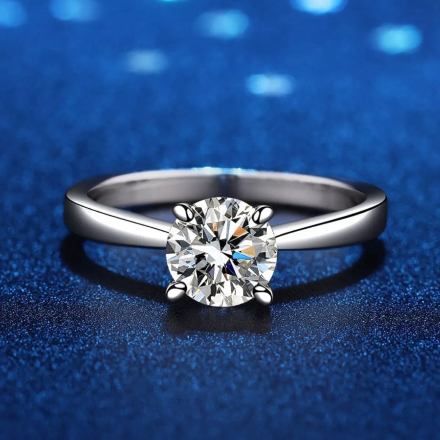 1 Carat Moissanite 925 Sterling Silver Ring Silver / One Size Apparel and Accessories