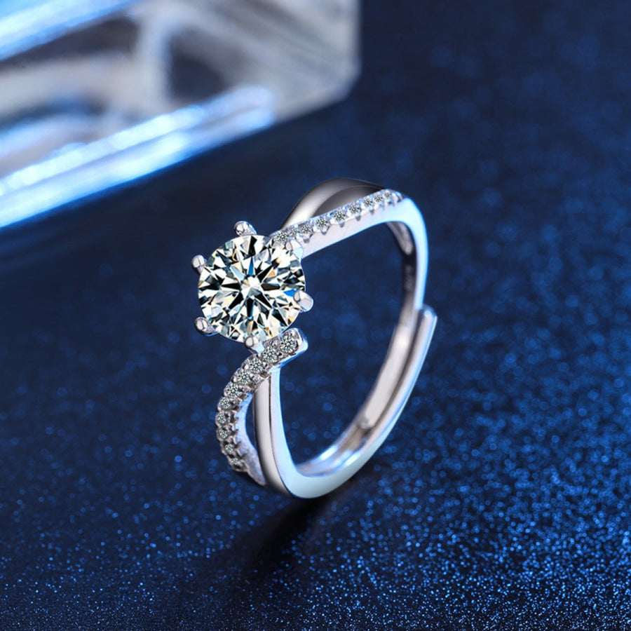 1 Carat Moissanite 925 Sterling Silver Ring Silver / One Size Apparel and Accessories