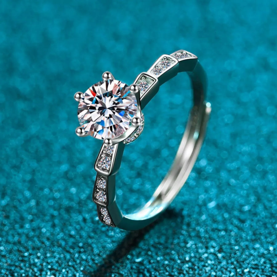 1 Carat Moissanite 925 Sterling Silver Ring Silver / One Size Apparel and Accessories