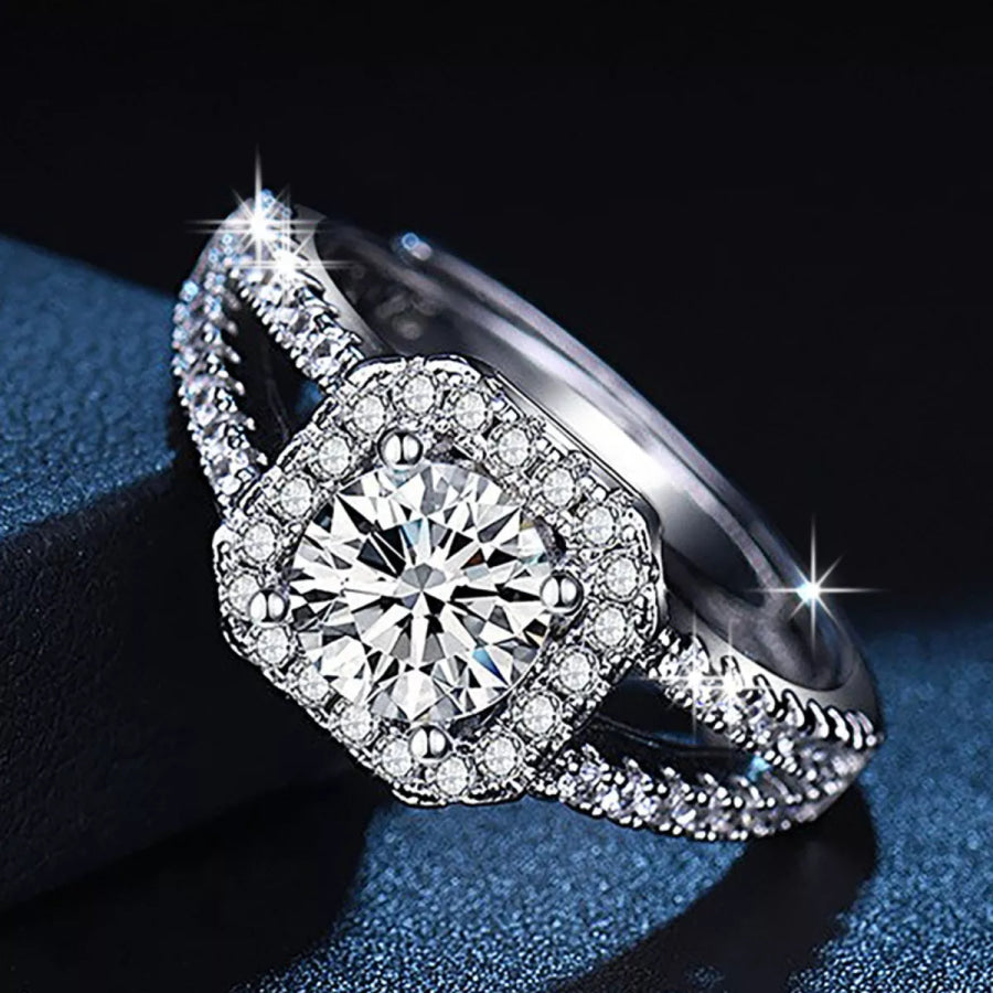 1 Carat Moissanite 925 Sterling Silver Ring Silver / One Size Apparel and Accessories