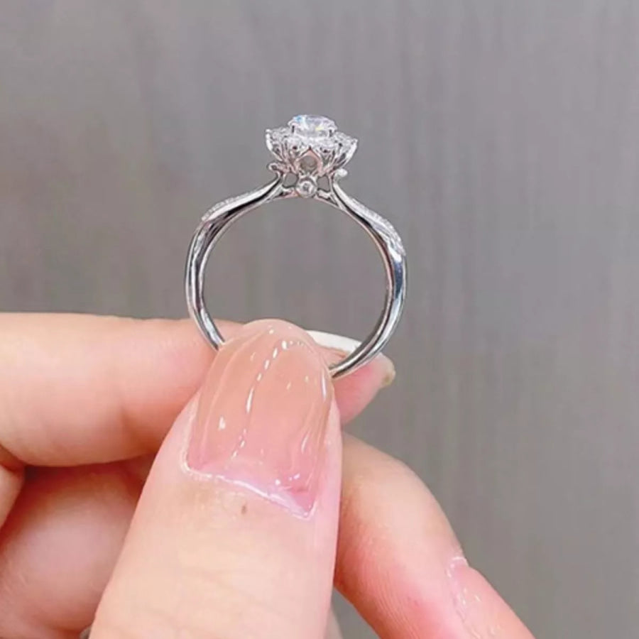 1 Carat Moissanite 925 Sterling Silver Ring Silver / One Size Apparel and Accessories