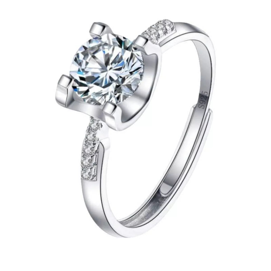 1 Carat Moissanite 925 Sterling Silver Ring Silver / One Size Apparel and Accessories