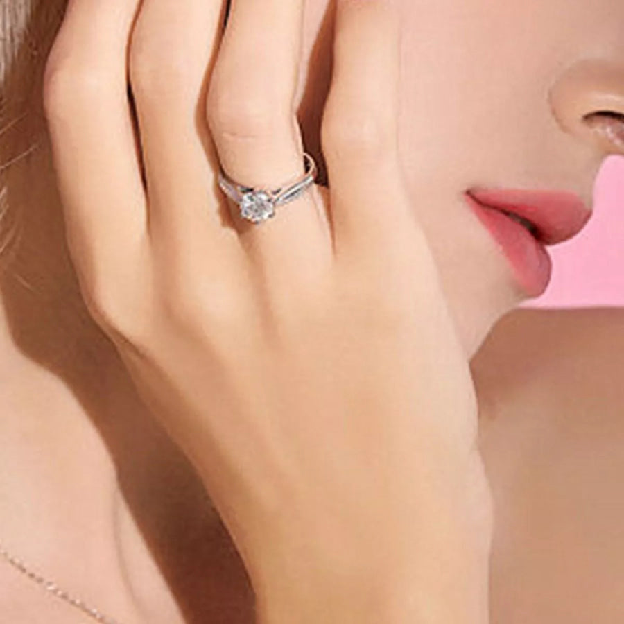 1 Carat Moissanite 925 Sterling Silver Ring Silver / One Size Apparel and Accessories