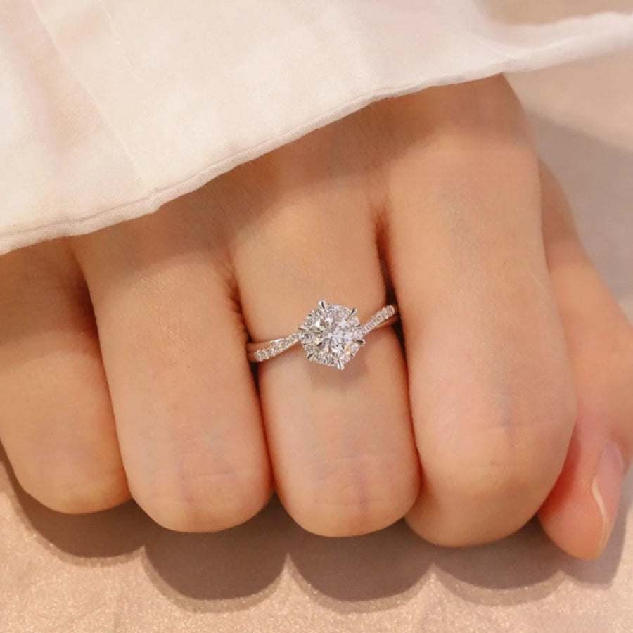 1 Carat Moissanite 925 Sterling Silver Ring Silver / One Size Apparel and Accessories