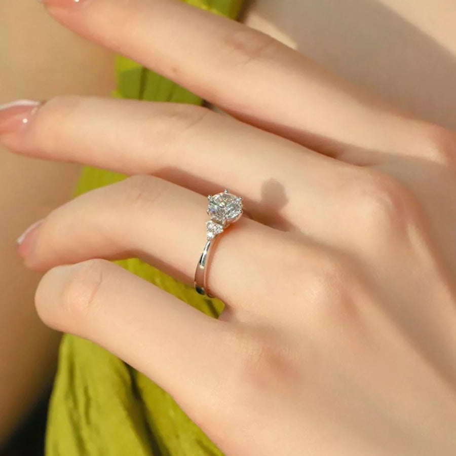 1 Carat Moissanite 925 Sterling Silver Ring Silver / One Size Apparel and Accessories