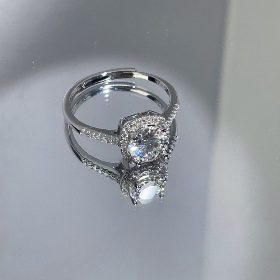 1 Carat Moissanite 925 Sterling Silver Ring Silver / One Size Apparel and Accessories