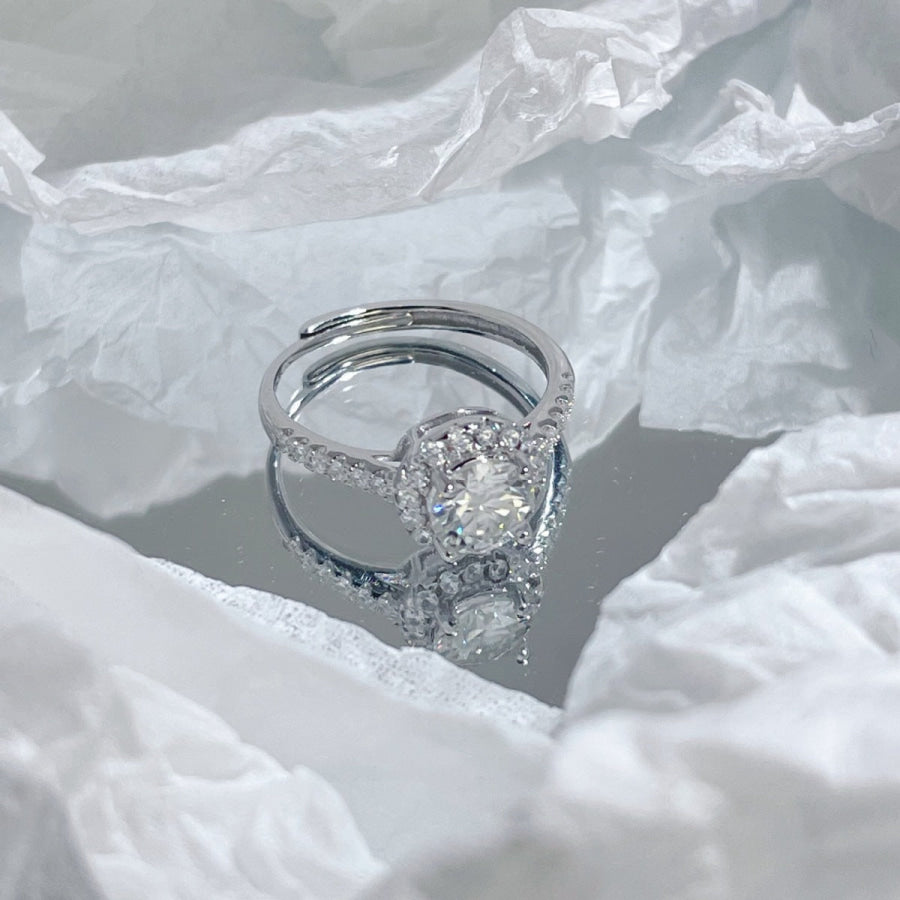 1 Carat Moissanite 925 Sterling Silver Ring Silver / One Size Apparel and Accessories