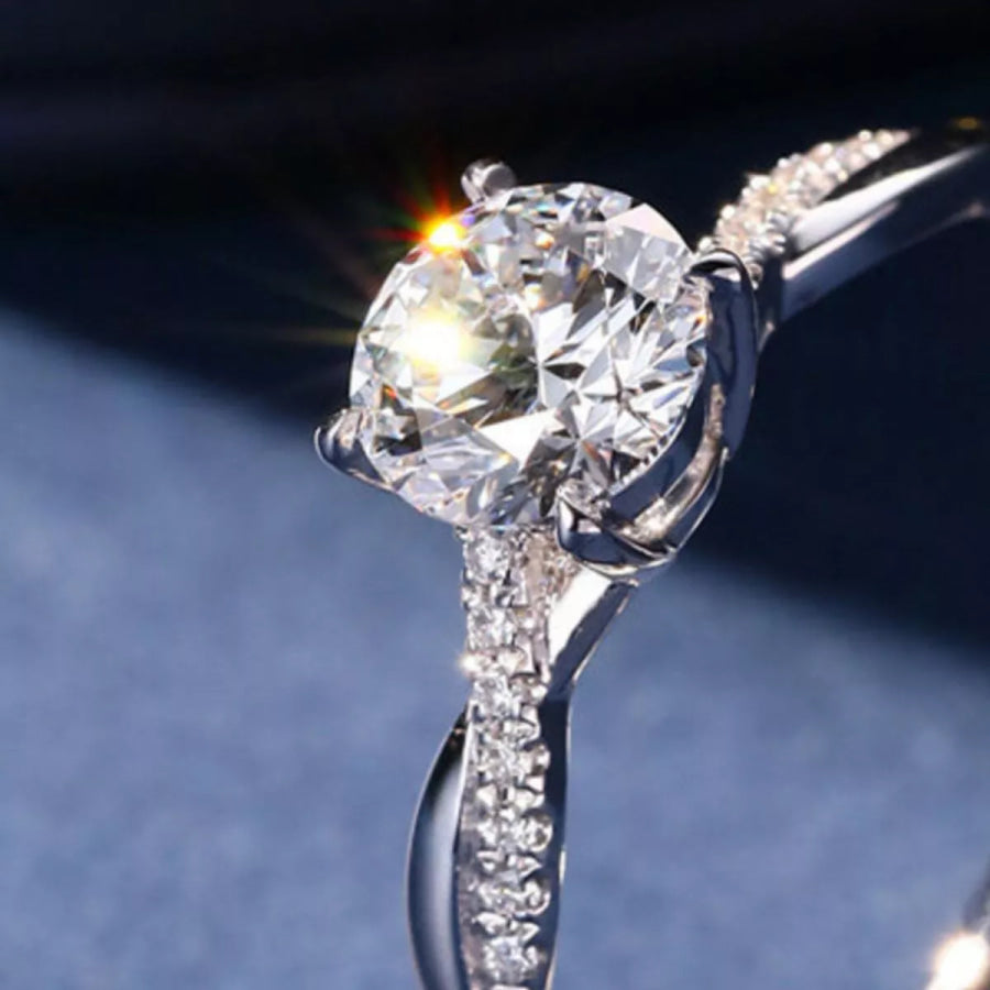 1 Carat Moissanite 925 Sterling Silver Ring Silver / One Size Apparel and Accessories