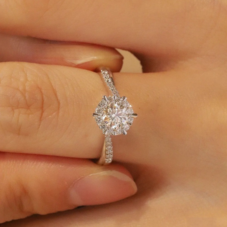 1 Carat Moissanite 925 Sterling Silver Ring Silver / One Size Apparel and Accessories
