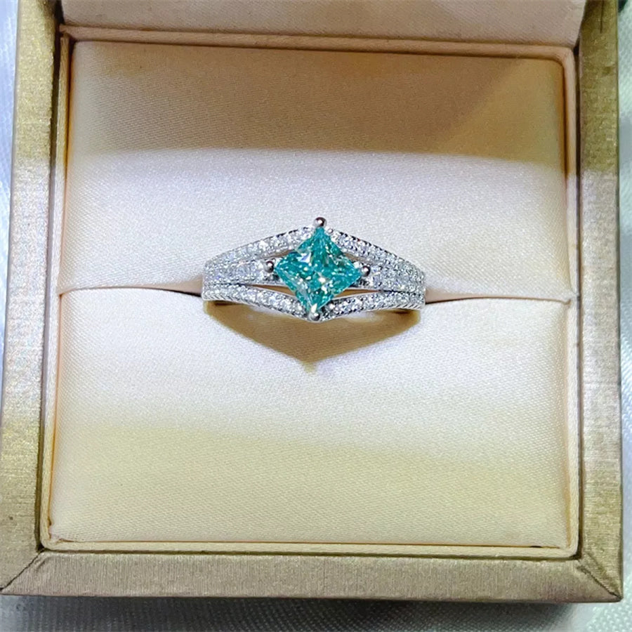 1 Carat Moissanite 925 Sterling Silver Ring Turquoise / 4.5 Apparel and Accessories