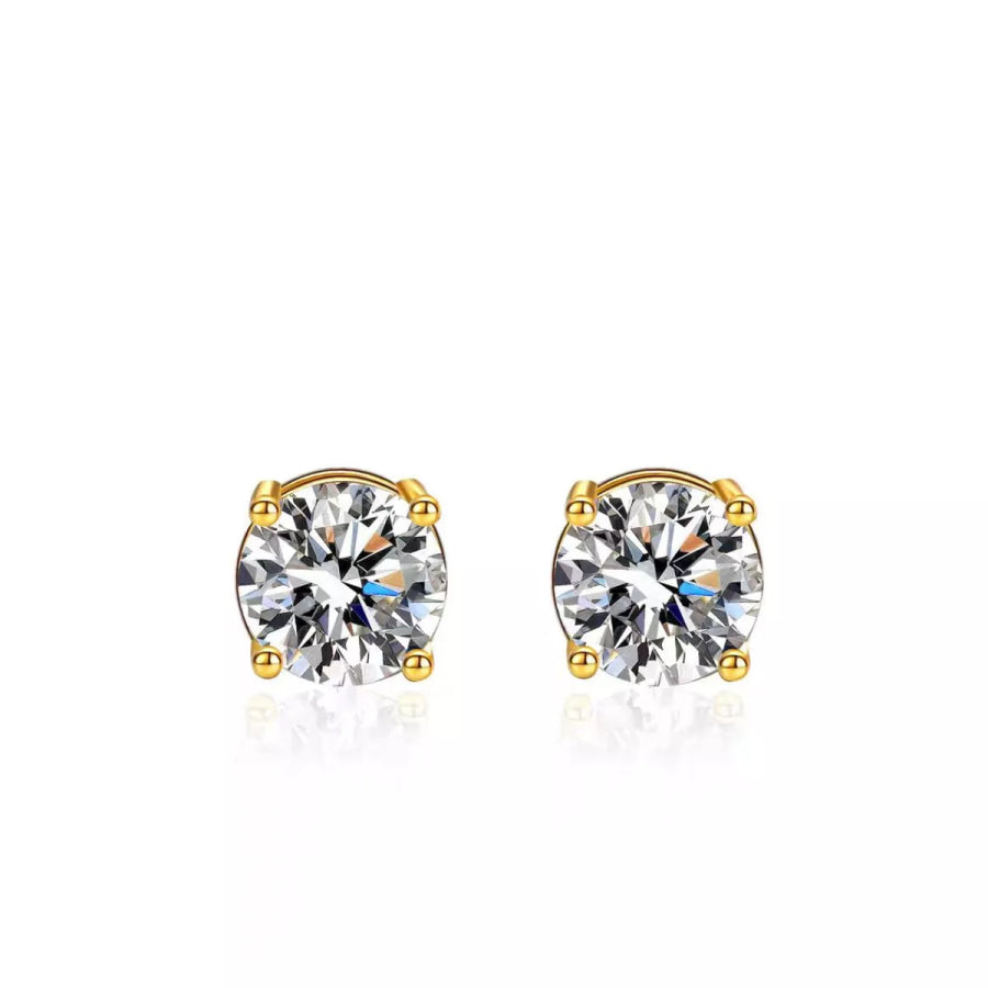1 Carat Moissanite 925 Sterling Silver Stud Earrings Gold / onesize Apparel and Accessories