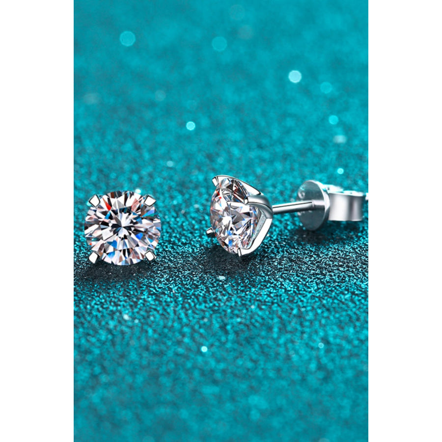 1 Carat Moissanite 925 Sterling Silver Stud Earrings Silver / One Size Apparel and Accessories