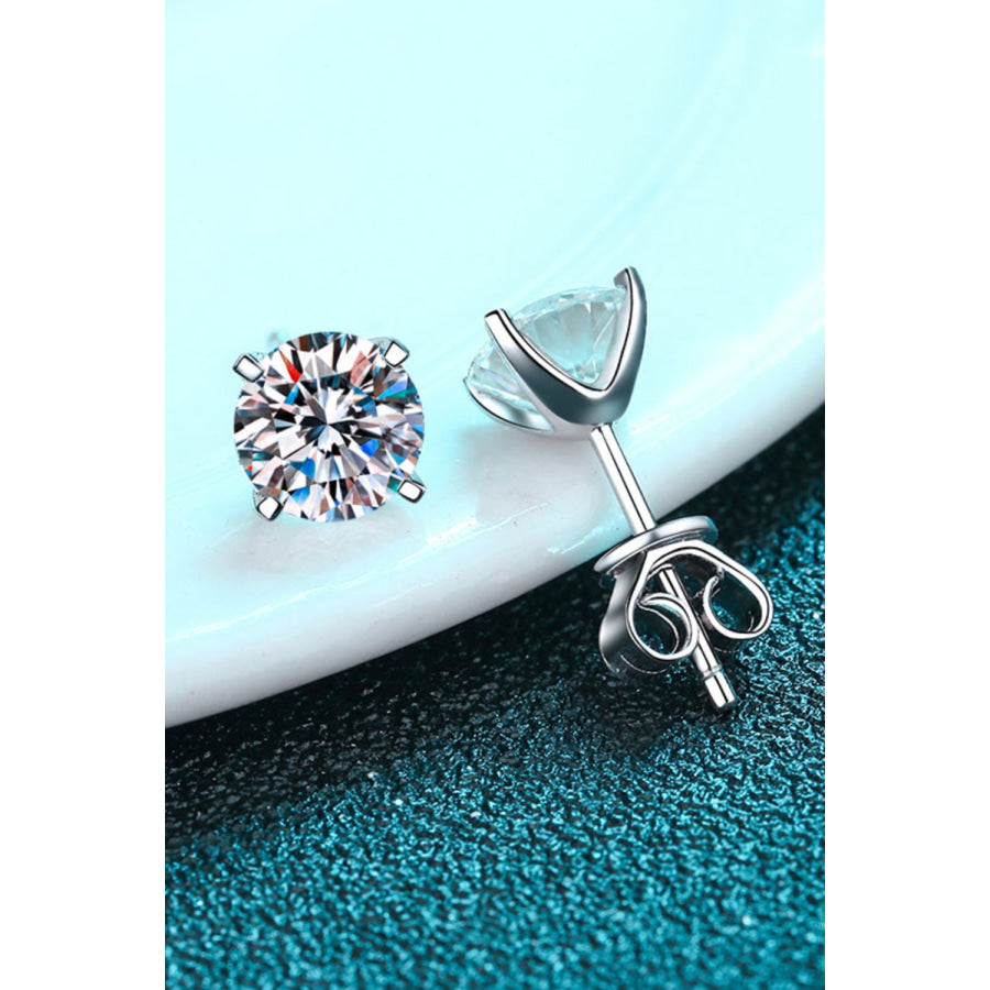 1 Carat Moissanite 925 Sterling Silver Stud Earrings Silver / One Size Apparel and Accessories