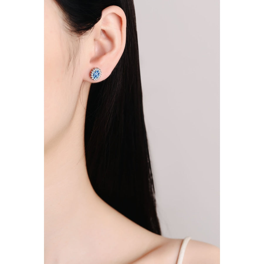 1 Carat Moissanite 925 Sterling Silver Stud Earrings Sky Blue / One Size