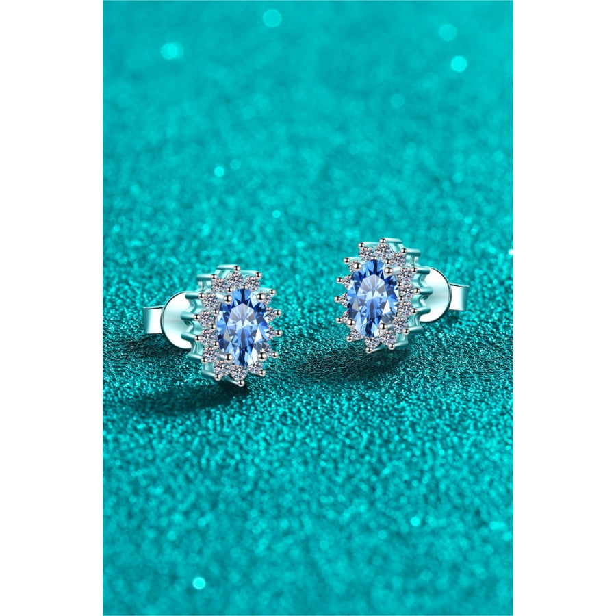 1 Carat Moissanite 925 Sterling Silver Stud Earrings Sky Blue / One Size