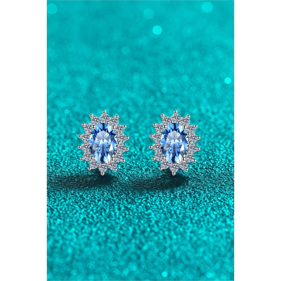 1 Carat Moissanite 925 Sterling Silver Stud Earrings Sky Blue / One Size