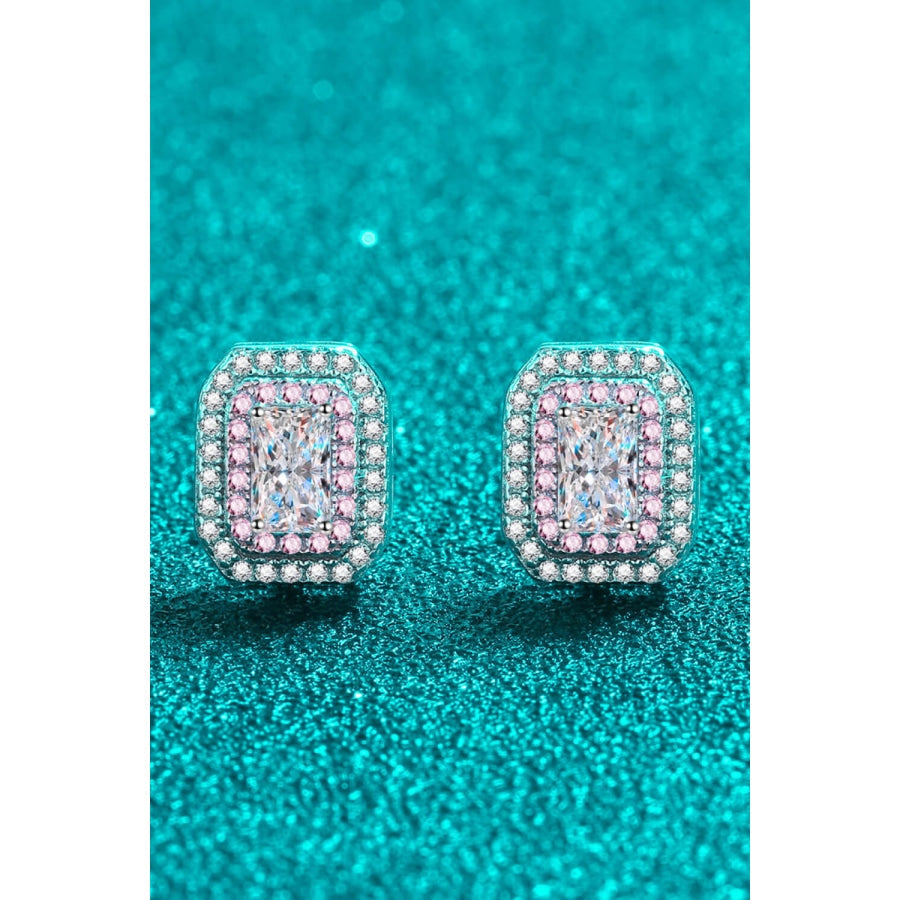 1 Carat Moissanite and Zircon Contrast Geometric Stud Earrings Silver / One Size