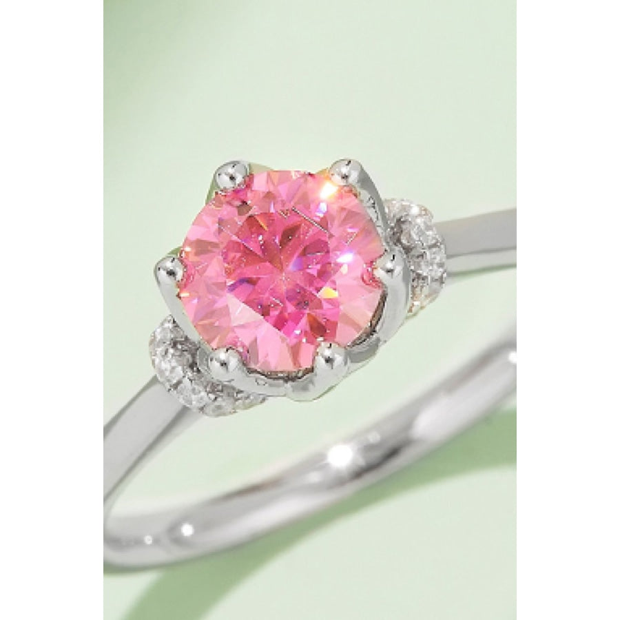 1 Carat Moissanite Contrast 925 Sterling Silver Ring Deep Rose / 4.5