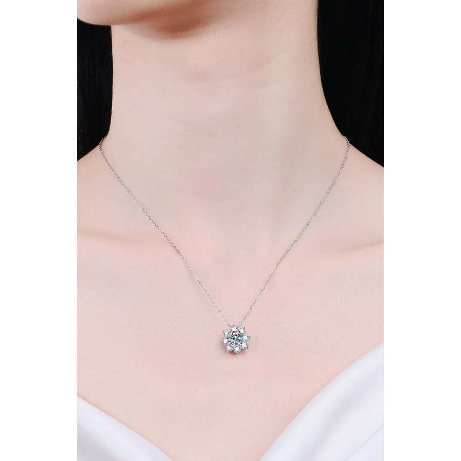 1 Carat Moissanite Floral-Shaped Pendant Necklace Silver / One Size