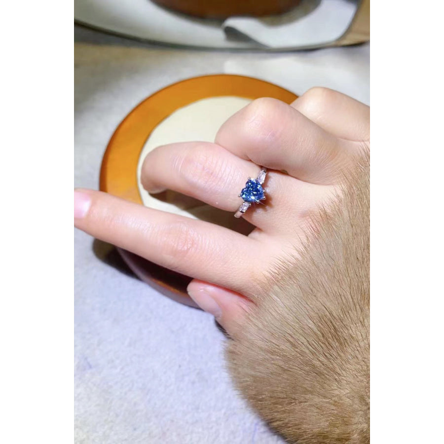 1 Carat Moissanite Heart-Shaped Platinum-Plated Ring in Blue Blue / 5