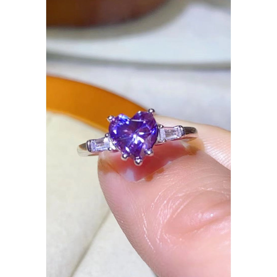 1 Carat Moissanite Heart-Shaped Platinum-Plated Ring in Purple Purple / 5