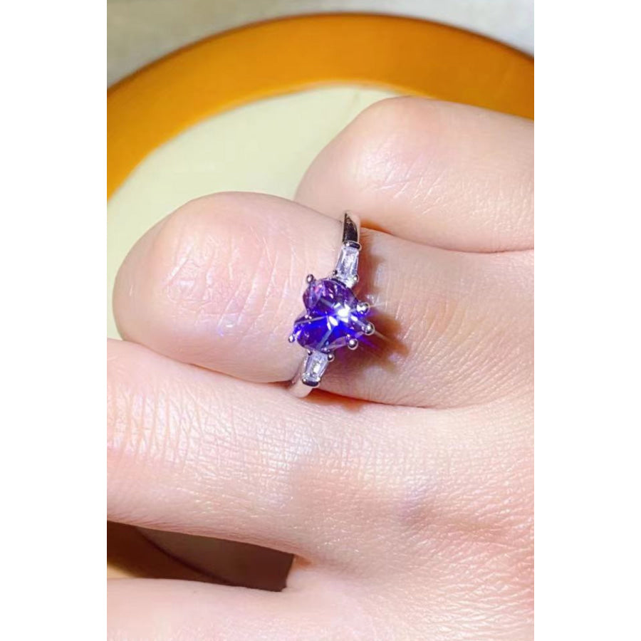 1 Carat Moissanite Heart-Shaped Platinum-Plated Ring in Purple Purple / 5