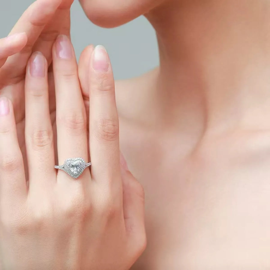 1 Carat Moissanite Heart-Shaped Ring Silver / One Size Apparel and Accessories