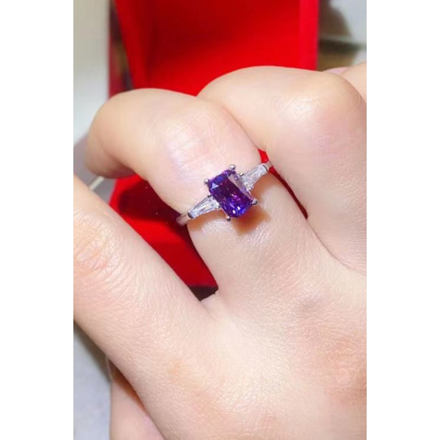 1 Carat Moissanite Platinum-Plated Rectangle Ring in Purple Purple / 5