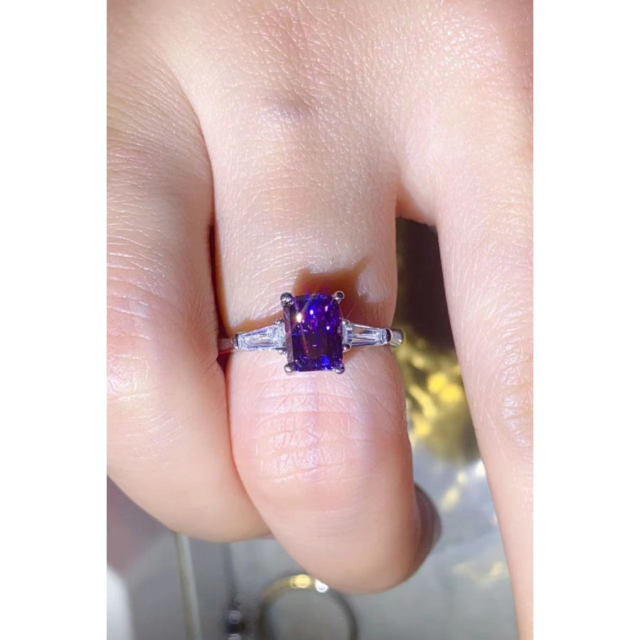 1 Carat Moissanite Platinum-Plated Rectangle Ring in Purple Purple / 5
