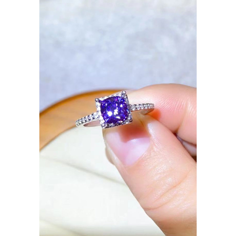 1 Carat Moissanite Platinum-Plated Square Ring Purple / 5