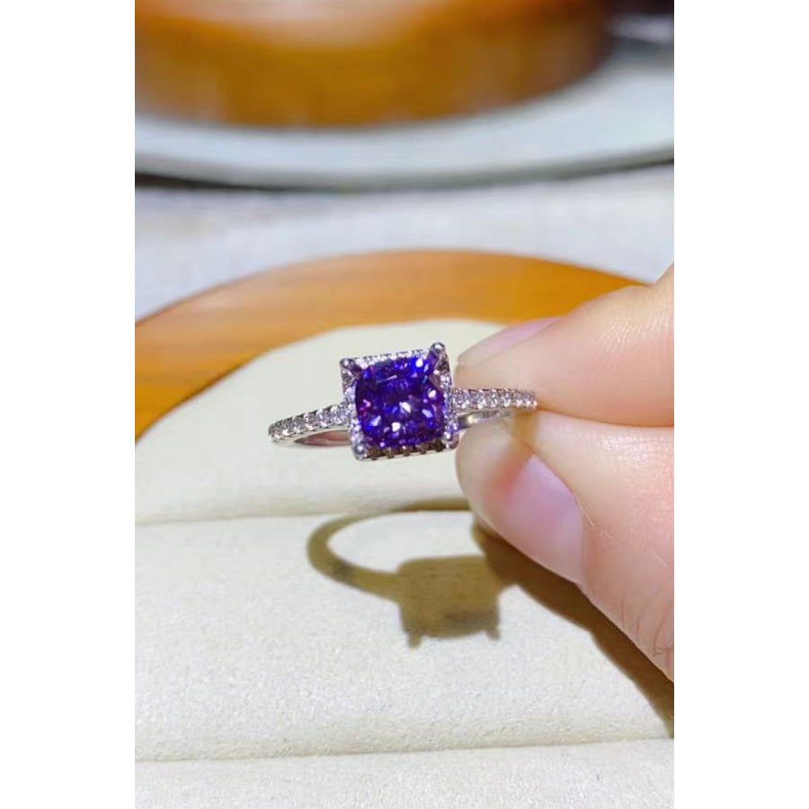 1 Carat Moissanite Platinum-Plated Square Ring Purple / 5