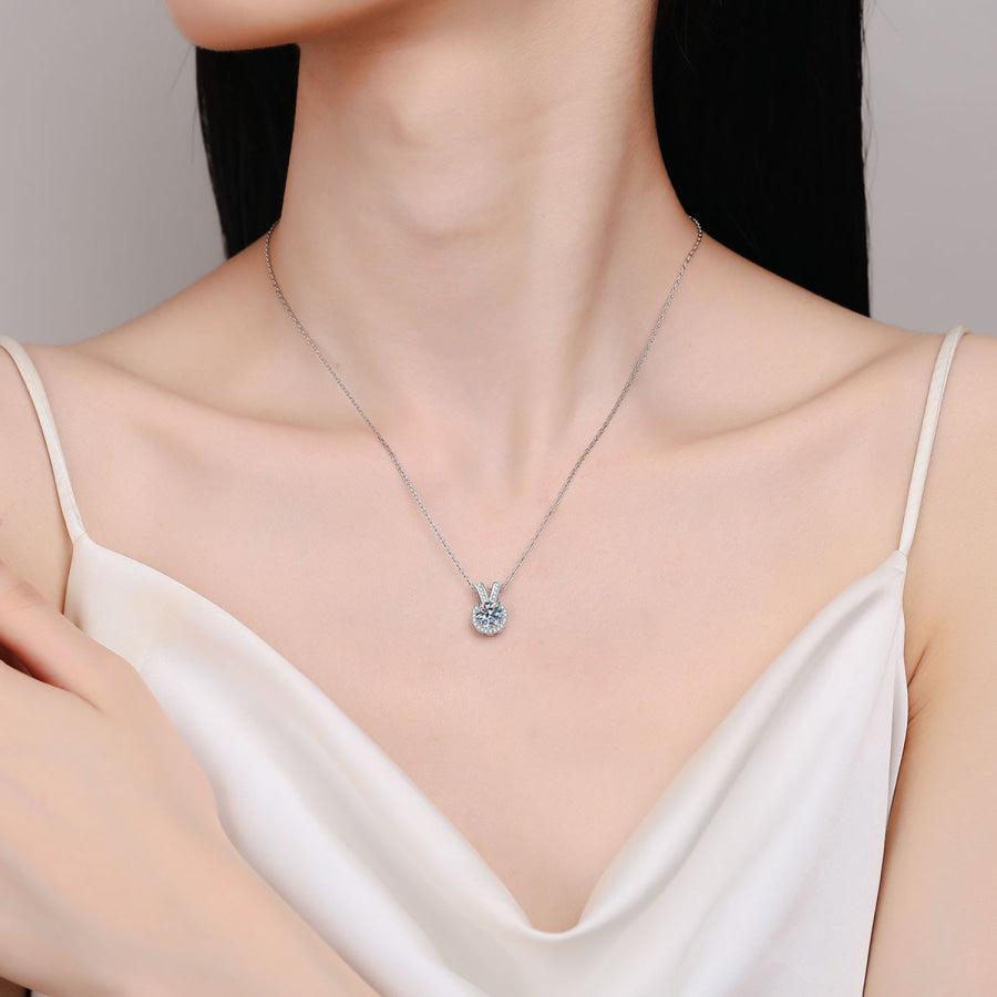 1 Carat Moissanite Rabbit Ears Shape Pendant Necklace Silver / One Size Apparel and Accessories
