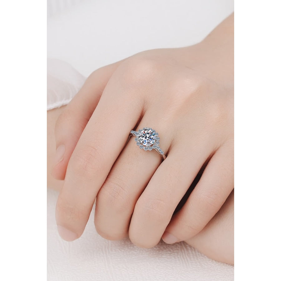 1 Carat Moissanite Rhodium-Plated Halo Ring