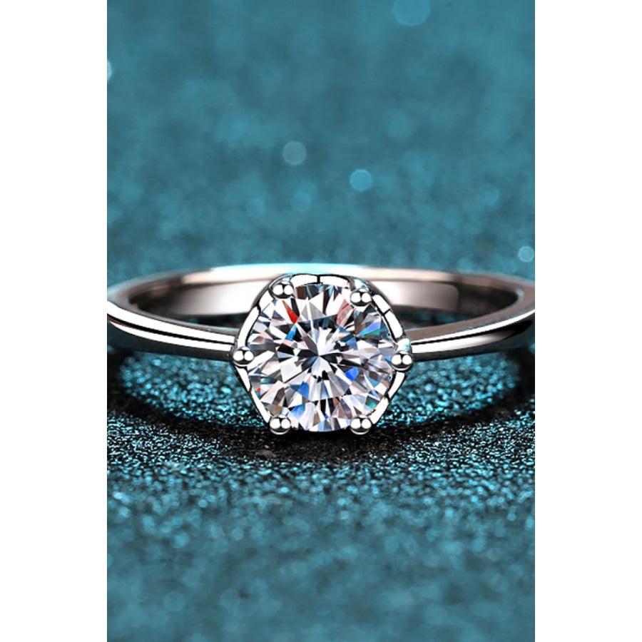 1 Carat Moissanite Rhodium-Plated Solitaire Ring