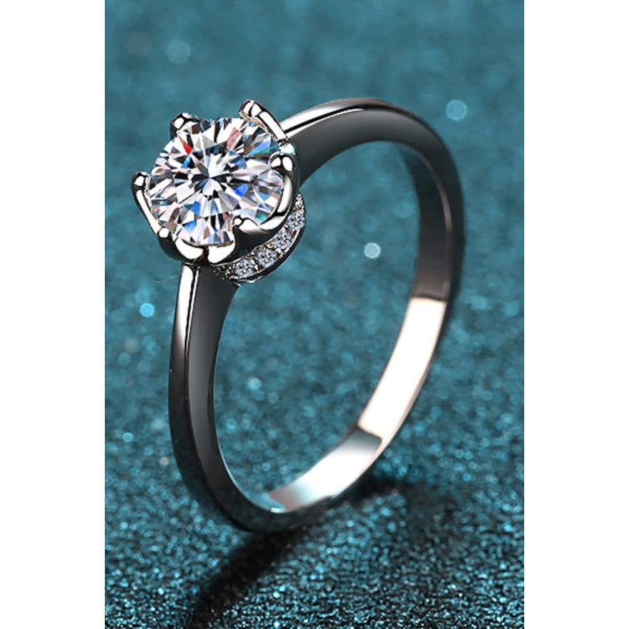 1 Carat Moissanite Rhodium-Plated Solitaire Ring