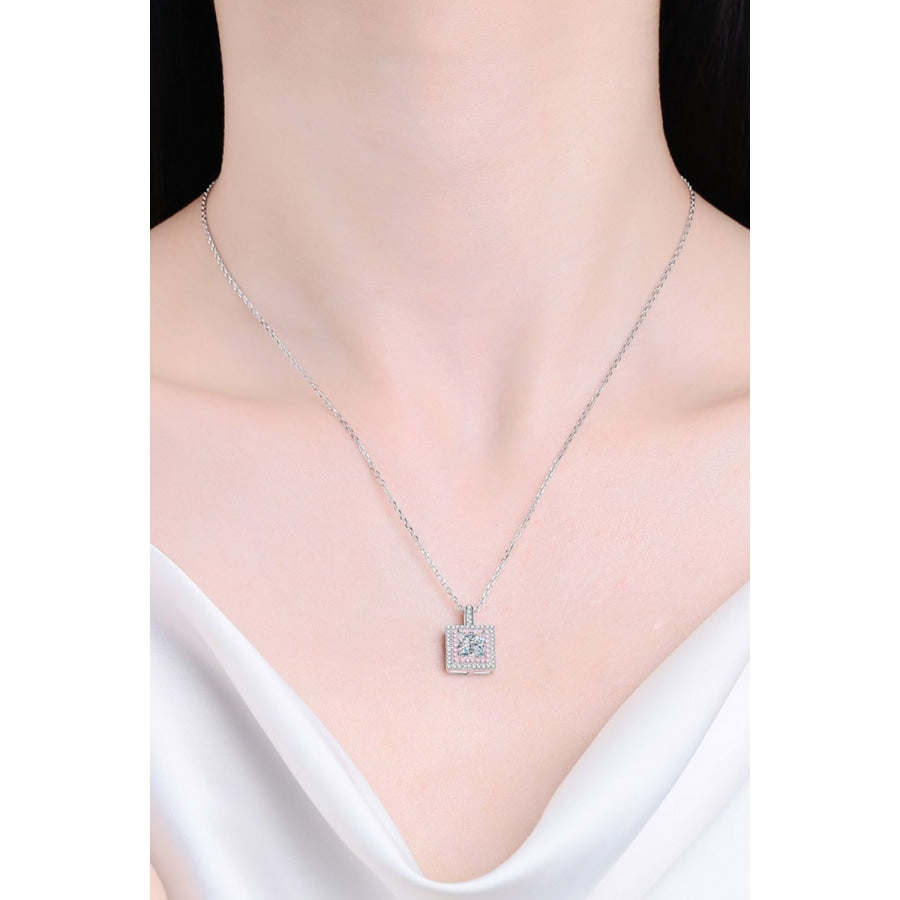 1 Carat Moissanite Square Pendant Chain Necklace Silver / One Size