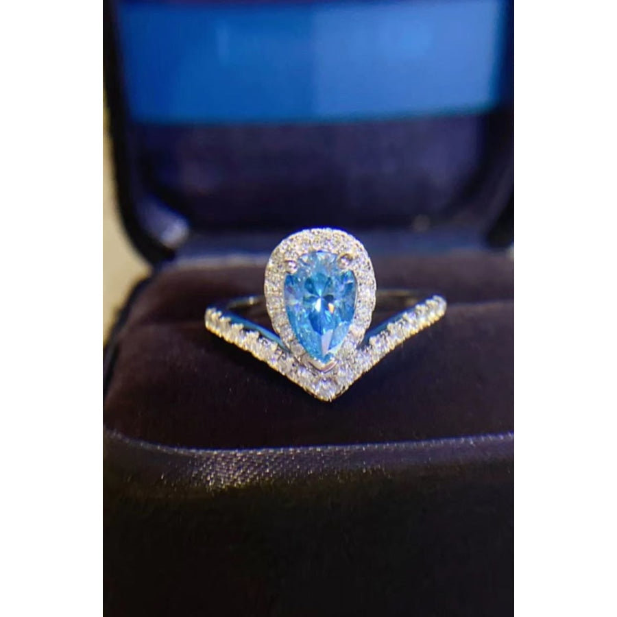 1 Carat Pear Shape Moissanite Heart Ring Sky Blue / 5