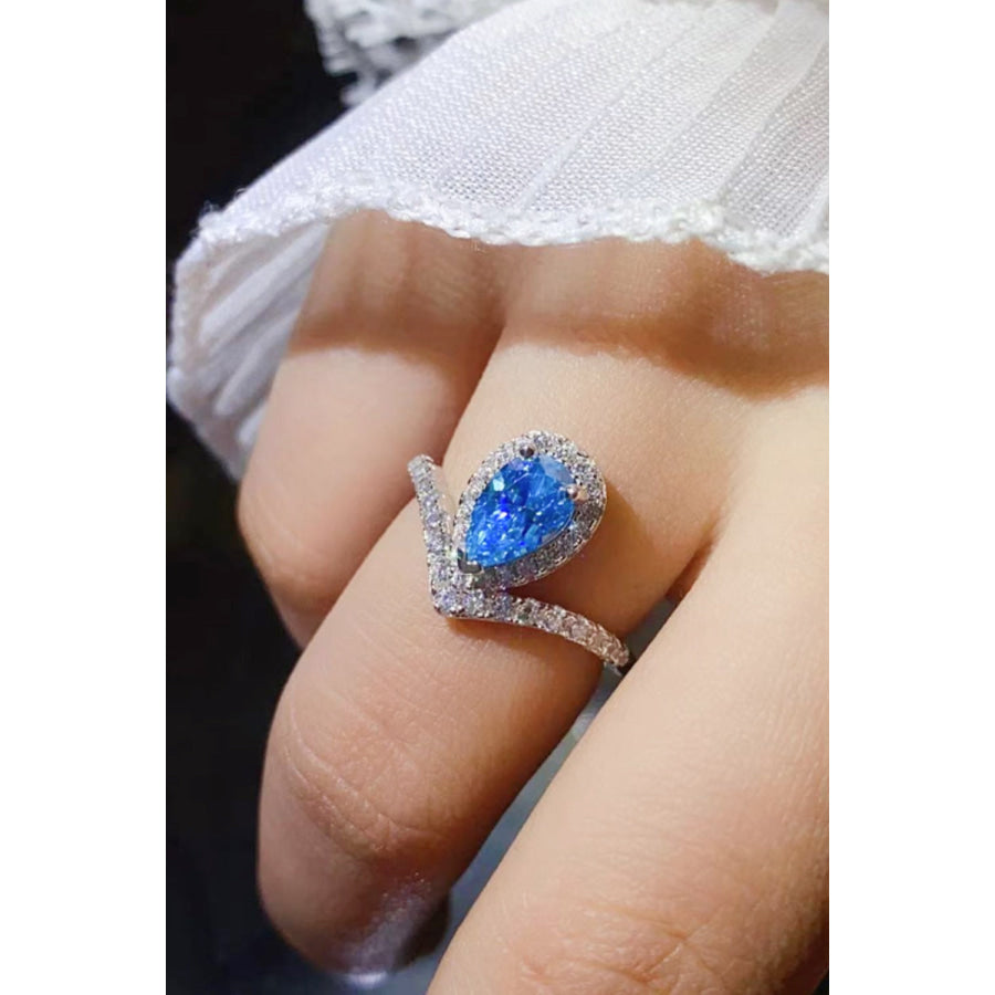 1 Carat Pear Shape Moissanite Heart Ring Sky Blue / 5