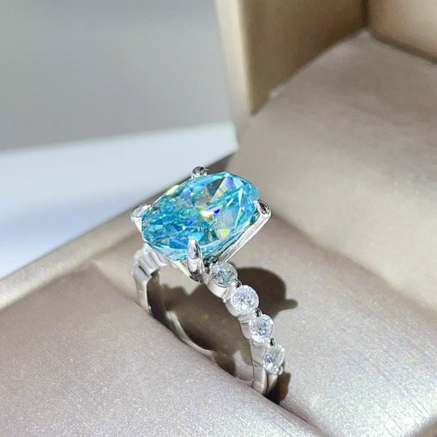 10 Carat 925 Sterling Silver Moissanite Oval Ring Apparel and Accessories